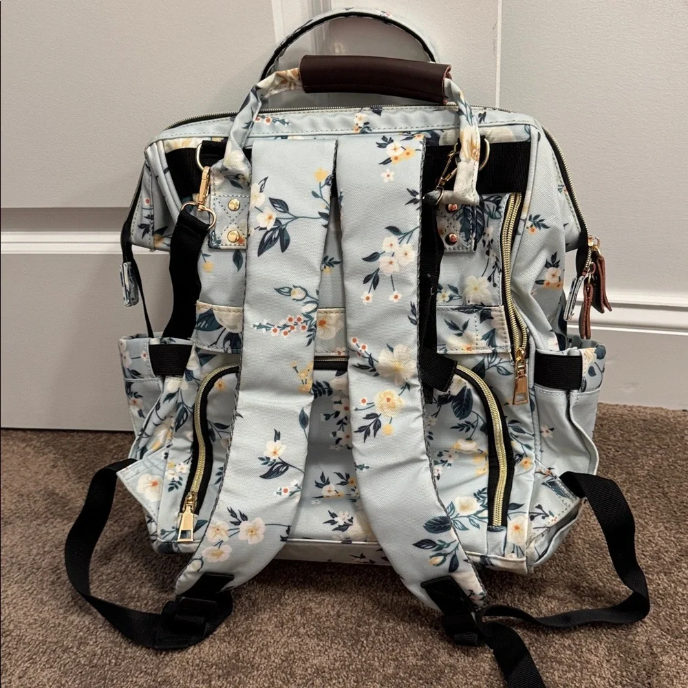 LitBear floral light blue diaper bag backpack - Picture 5 of 12
